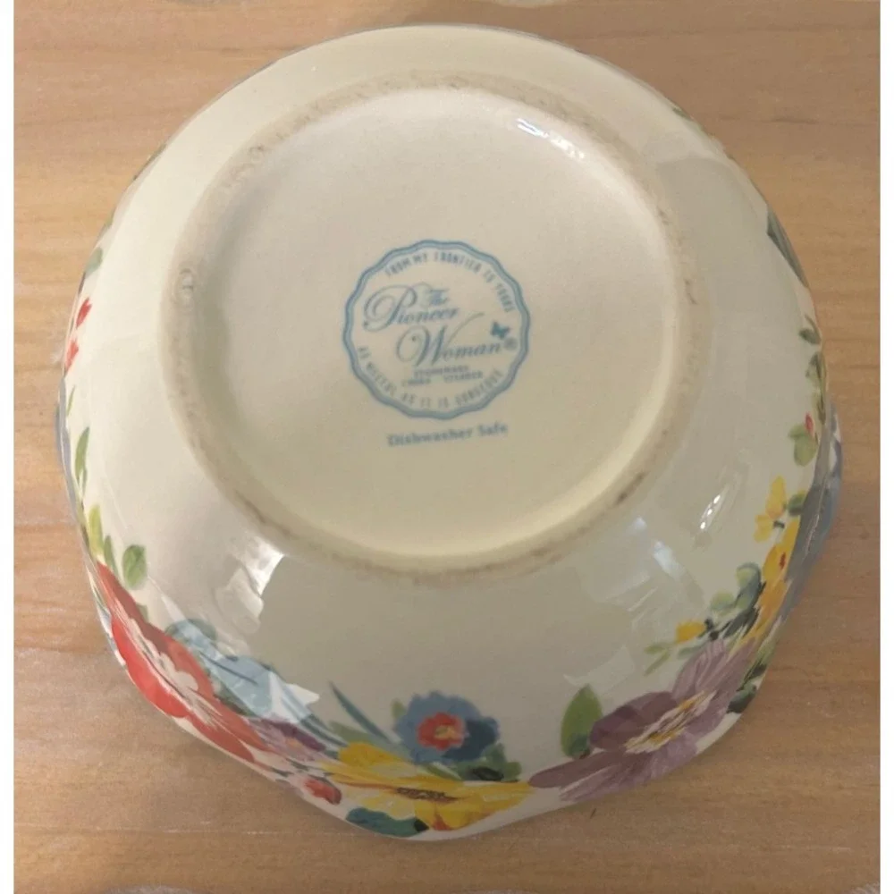 Pioneer Woman Nesting Measuring Bowls Set 2 Floral Stoneware 1 Cup 1/2 Cup